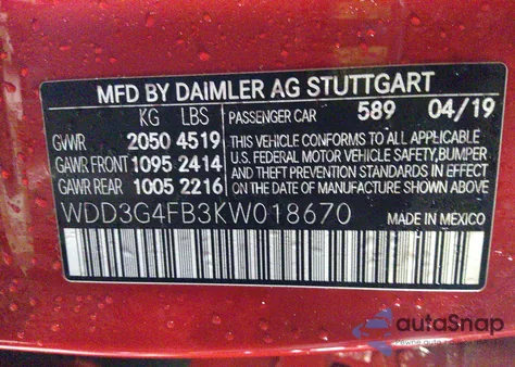 2019 Mercedes-Benz A 220 4Matic z USA, uszkodzony, nr VIN WDD3G4FB3KW018670